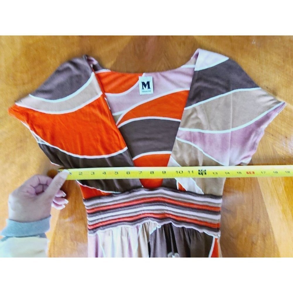 Missoni Women's Baby Doll Dress 4 Colorblock Stripes Orange Brown Mini - Picture 11 of 15